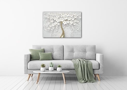 Obraz Bílý strom s květinami - 90 x 60 cm