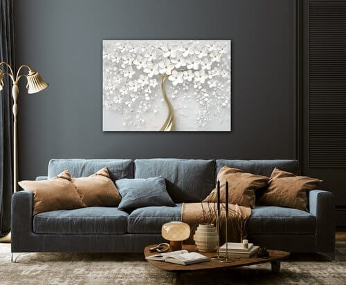 Obraz Bílý strom s květinami - 70 x 50 cm