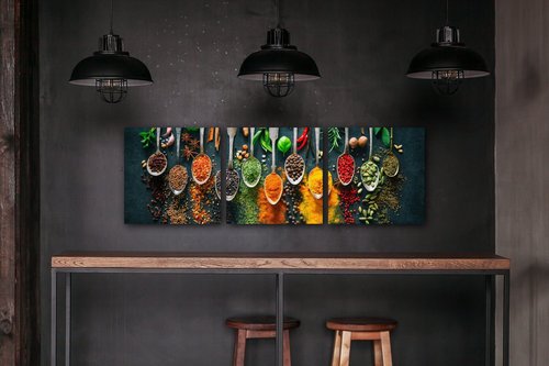Obraz Koření na lžičkách - 90 x 30 cm (3 dílný)