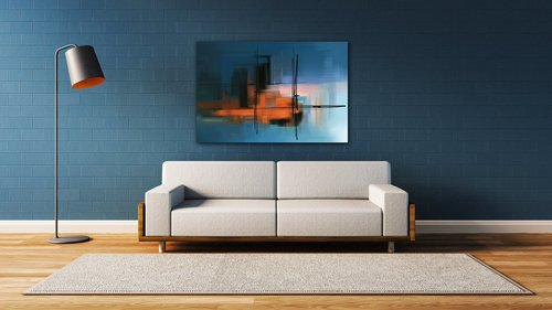 Obraz Abstrakt modrý s oranžovým detailem - 60 x 40 cm
