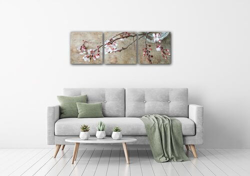 Obraz Růžové květy ve váze - 90 x 30 cm (3 dílný)