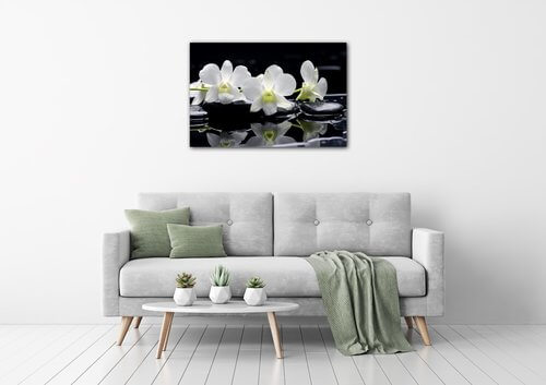 Obraz Bílé orchidee na černém pozadí - 90 x 60 cm