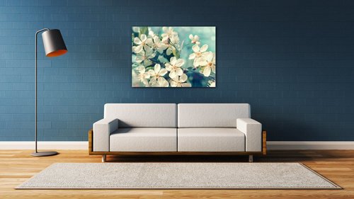 Obraz Třešňový květ modré pozadí - 90 x 60 cm