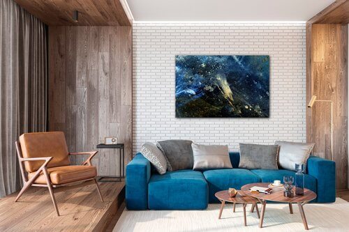 Obraz Abstrakt modrý se zlatým detailem - 90 x 60 cm