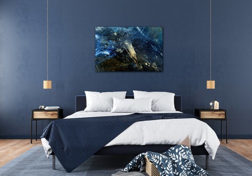 Obraz Abstrakt modrý se zlatým detailem - 90 x 60 cm