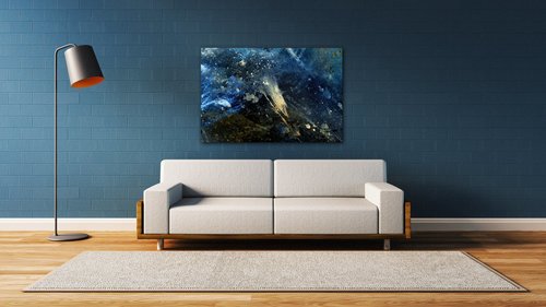 Obraz Abstrakt modrý se zlatým detailem - 90 x 60 cm