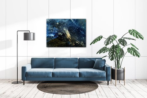 Obraz Abstrakt modrý se zlatým detailem - 70 x 50 cm