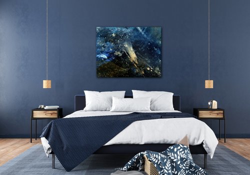 Obraz Abstrakt modrý se zlatým detailem - 90 x 70 cm