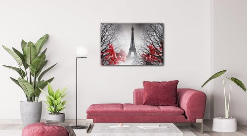 Obraz Eiffelova věž černobílá s červeným detailem - 90 x 60 cm