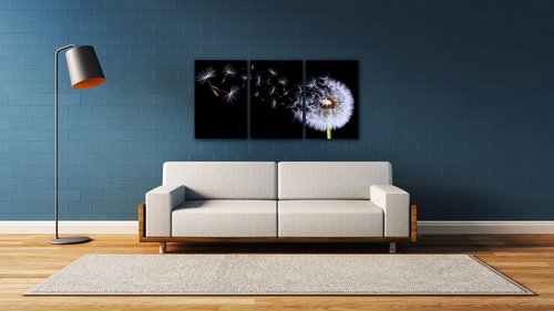 Obraz Pampeliška na černém pozadí - 120 x 60 cm (3 dílný)