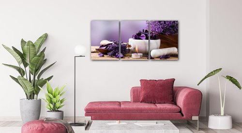 Obraz Levandulové zátiší - 150 x 70 cm (3 dílný)