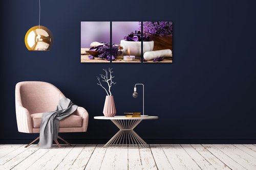 Obraz Levandulové zátiší - 150 x 70 cm (3 dílný)