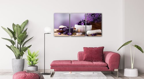 Obraz Levandulové zátiší - 120 x 60 cm (3 dílný)