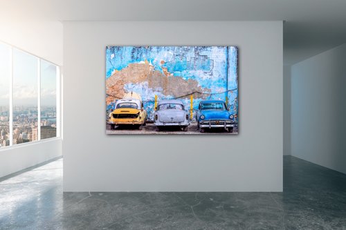 Obraz Stará modrá auta - 90 x 60 cm