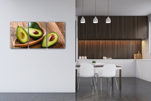 Obraz Avokáda na dřevě - 120 x 60 cm (3 dílný)
