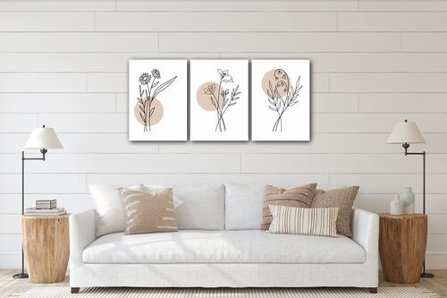 Obraz Květiny skandinávský styl - 150 x 70 cm (3 dílný)