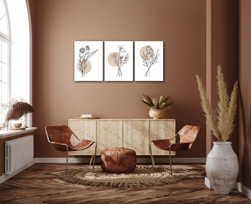 Obraz Květiny skandinávský styl - 150 x 70 cm (3 dílný)