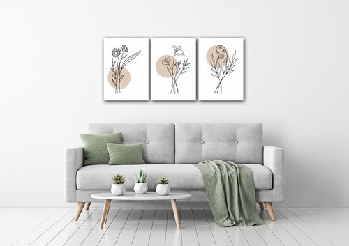 Obraz Květiny skandinávský styl - 150 x 70 cm (3 dílný)