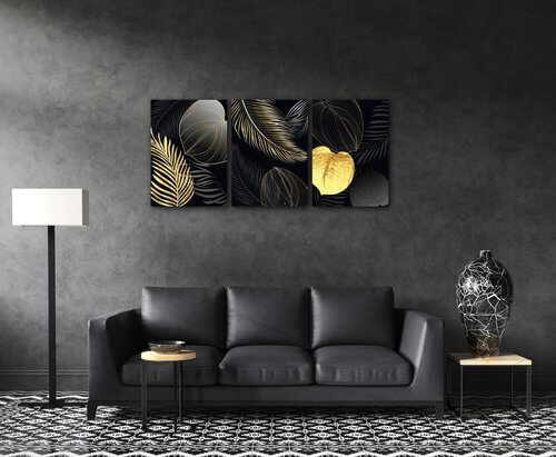 Obraz Abstraktní květiny černo zlaté - 150 x 70 cm (3 dílný)