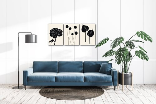 Obraz Květiny černé - 150 x 70 cm (3 dílný)