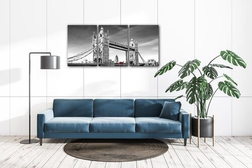 Obraz Tower Bridge černobílý - 150 x 70 cm (3 dílný)
