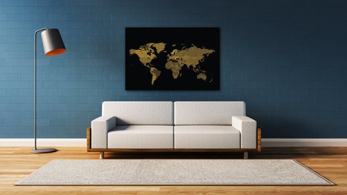 Obraz Mapa světa černo zlatá - 90 x 60 cm