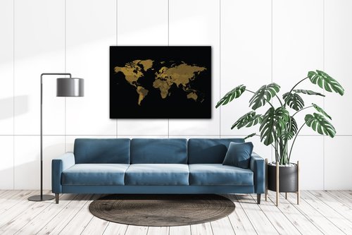 Obraz Mapa světa černo zlatá - 70 x 50 cm