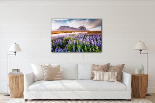Obraz Horská krajina s květinami - 90 x 60 cm