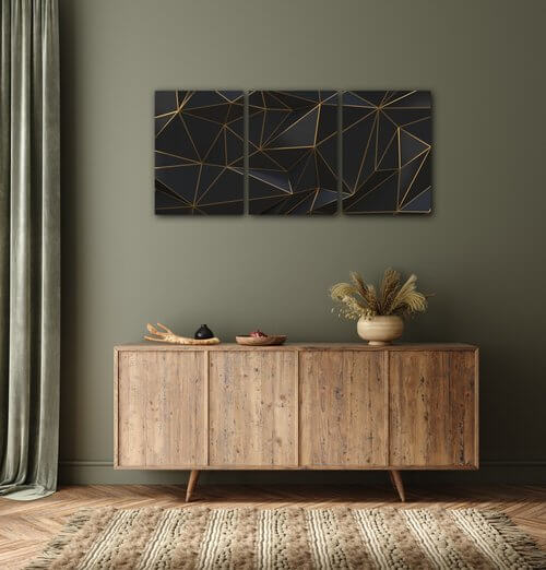 Obraz Abstraktní zlaté trojúhelníky - 150 x 70 cm (3 dílný)