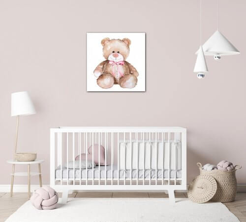 Obraz Medvídek s růžovou mašlí - 30 x 30 cm
