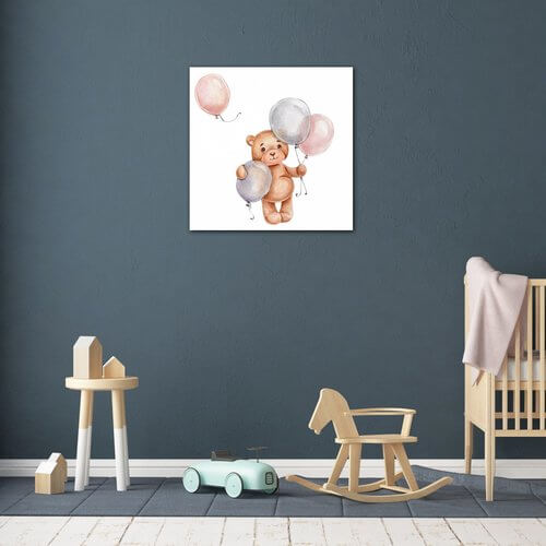 Obraz Medvídek s barevnými balonky - 30 x 30 cm