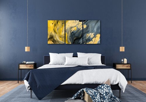Obraz Abstraktní žluto šedý - 150 x 70 cm (3 dílný)
