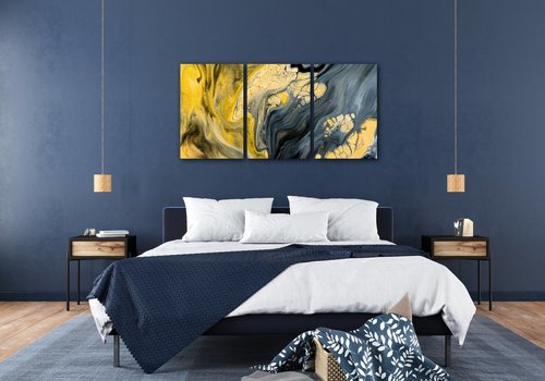 Obraz Abstraktní žluto šedý - 120 x 60 cm (3 dílný)
