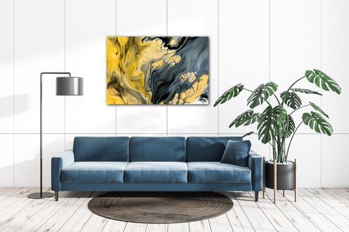 Obraz Abstraktní žluto šedý - 90 x 60 cm