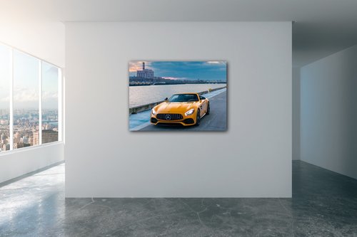 Obraz Mercedes AMG GTC žlutý - 70 x 50 cm