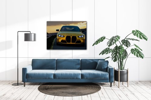 Obraz BMW M4 žlutá - 70 x 50 cm