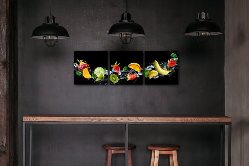 Obraz Ovoce ve vodě - 90 x 30 cm (3 dílný)
