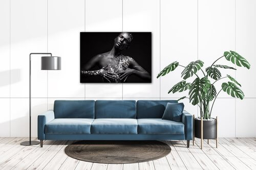 Obraz Portrét ženy černo stříbrný - 70 x 50 cm