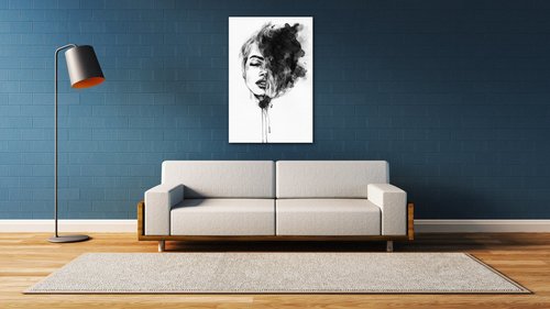 Obraz Malovaný portrét ženy černobílý - 60 x 90 cm