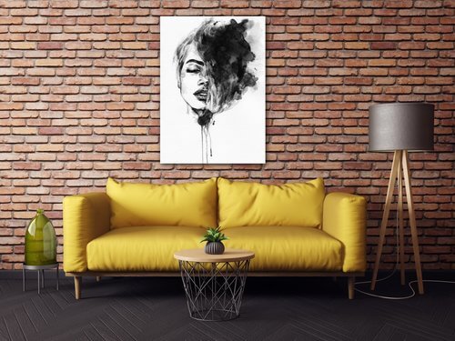 Obraz Malovaný portrét ženy černobílý - 50 x 70 cm