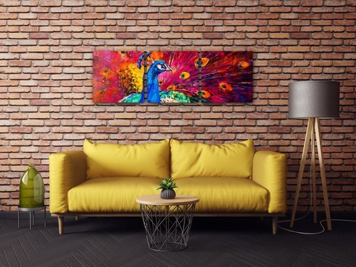 Obraz Barevný páv - 90 x 30 cm (3 dílný)