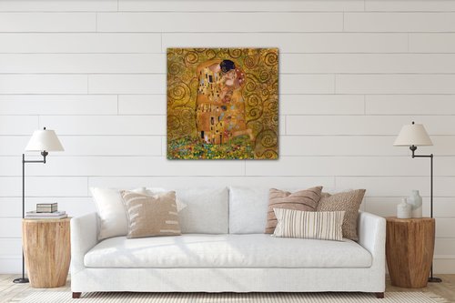 Obraz Reprodukce Gustav Klimt polibek - 50 x 50 cm
