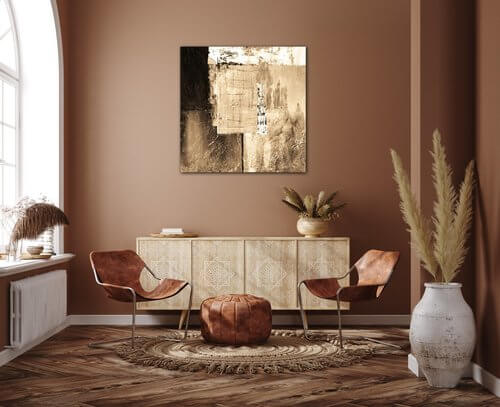 Obraz Abstrakt béžovo zlatý čtverec - 60 x 60 cm
