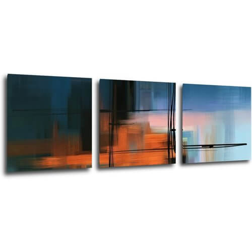 Obraz Abstrakt modrý s oranžovým detailem - 90 x 30 cm (3 dílný)