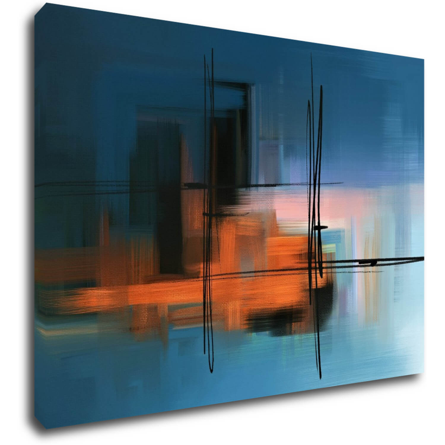 Obraz Abstrakt modrý s oranžovým detailem - 70 x 50 cm
