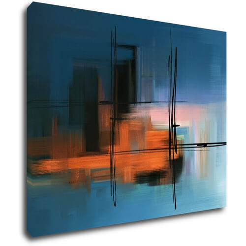 Obraz Abstrakt modrý s oranžovým detailem - 90 x 70 cm