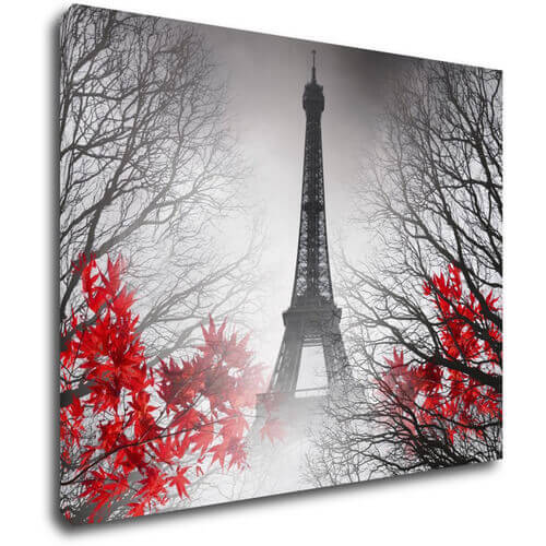 Obraz Eiffelova věž černobílá s červeným detailem - 90 x 70 cm