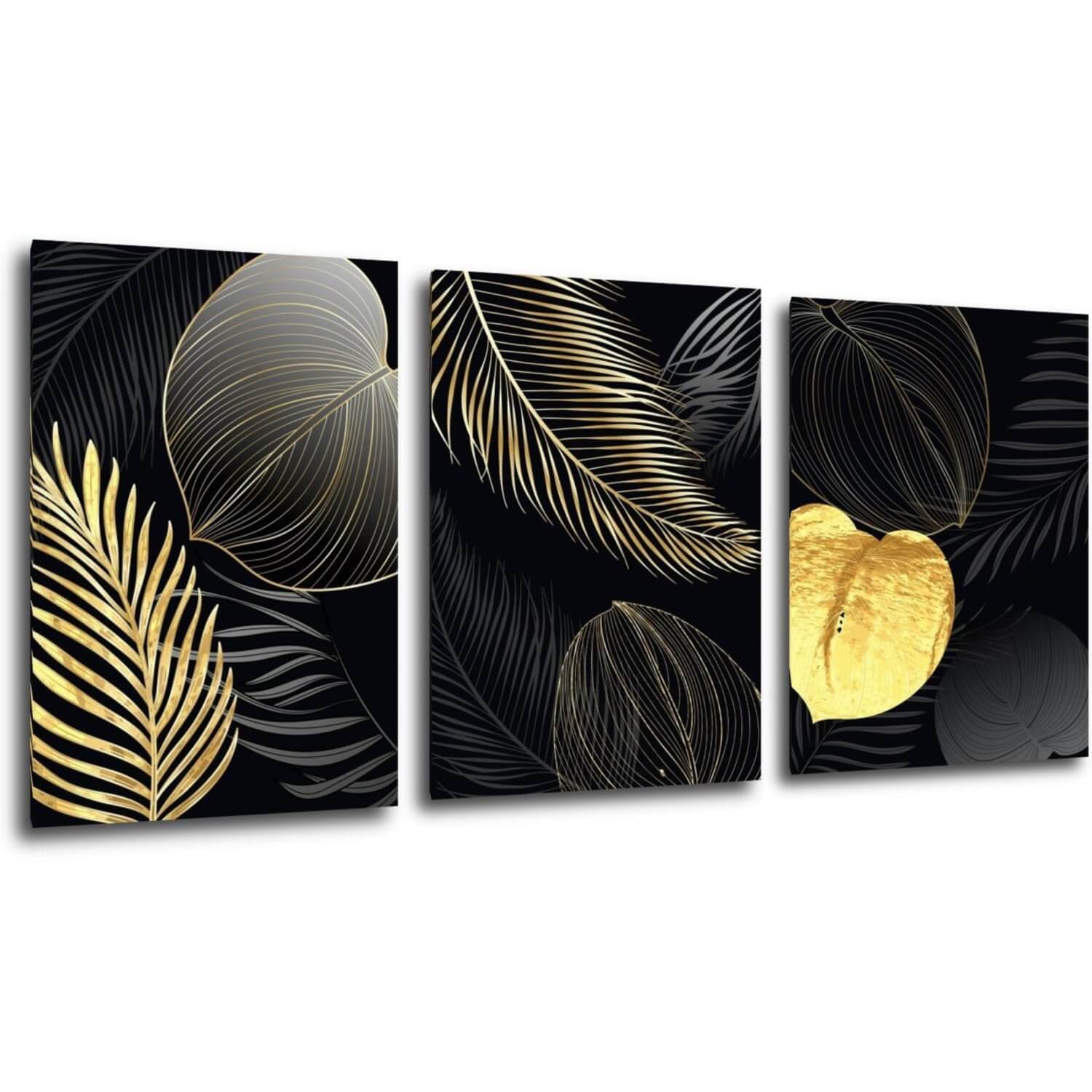 Obraz Abstraktní květiny černo zlaté - 150 x 70 cm (3 dílný)