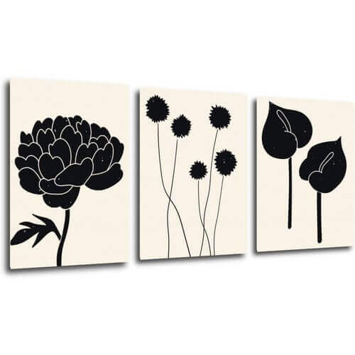 Obraz Květiny černo béžové - 150 x 70 cm (3 dílný)