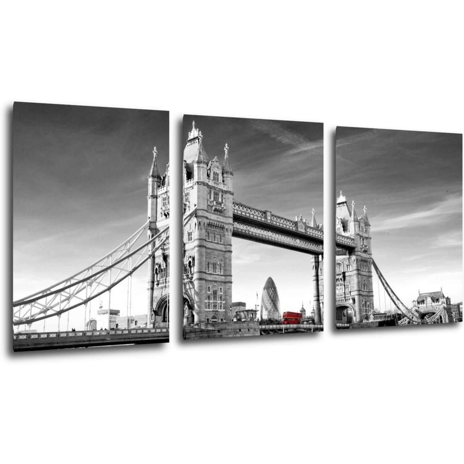 Obraz Tower Bridge černobílý - 150 x 70 cm (3 dílný)